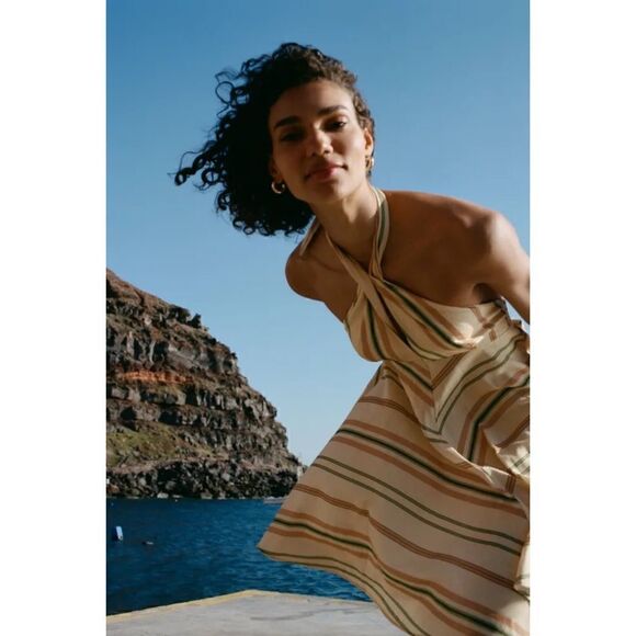 NWOT Zara Blogger’s Favorite Striped Linen Blend Wrap Halter Mini Dress, XXL - Picture 4 of 16